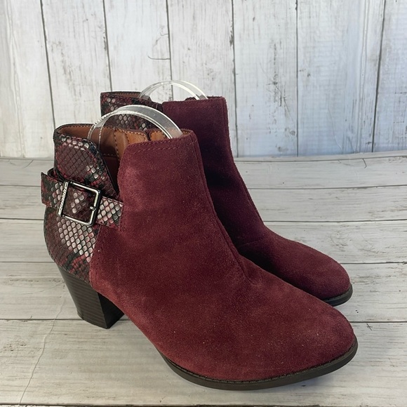 Vionic Burgundy Naomi Women's Suede Snake Embossed Water-Resistant Boots - Picture 1 of 11